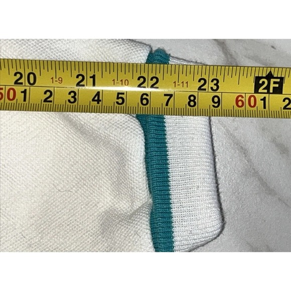 Vintage 90s LA LOVING Textured Knit Crewneck Sweatshirt Men's L‎ White Teal USA - Picture 14 of 15